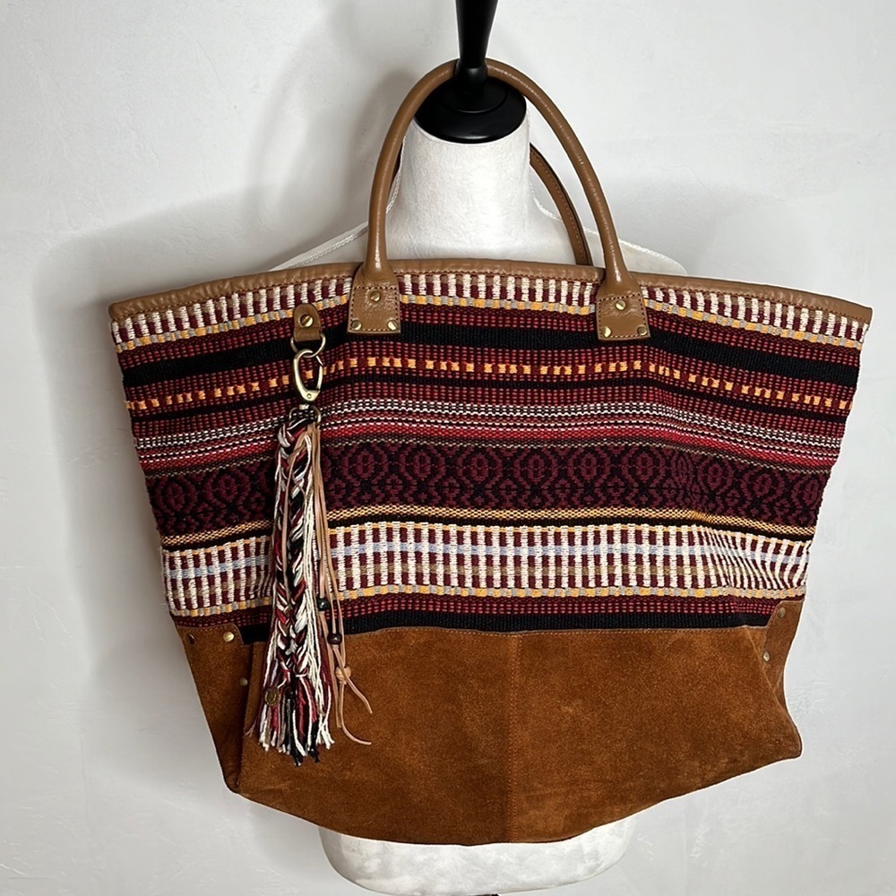 Shiraleah Chicago weekender woven tapestry suede Large Tote. MCB4527B